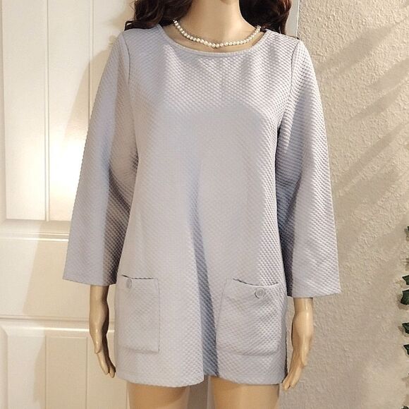 Coldwater Creek Women's Size Small Silver Gray Quilted Flowy Waffle Tunic Top - Picture 1 of 8